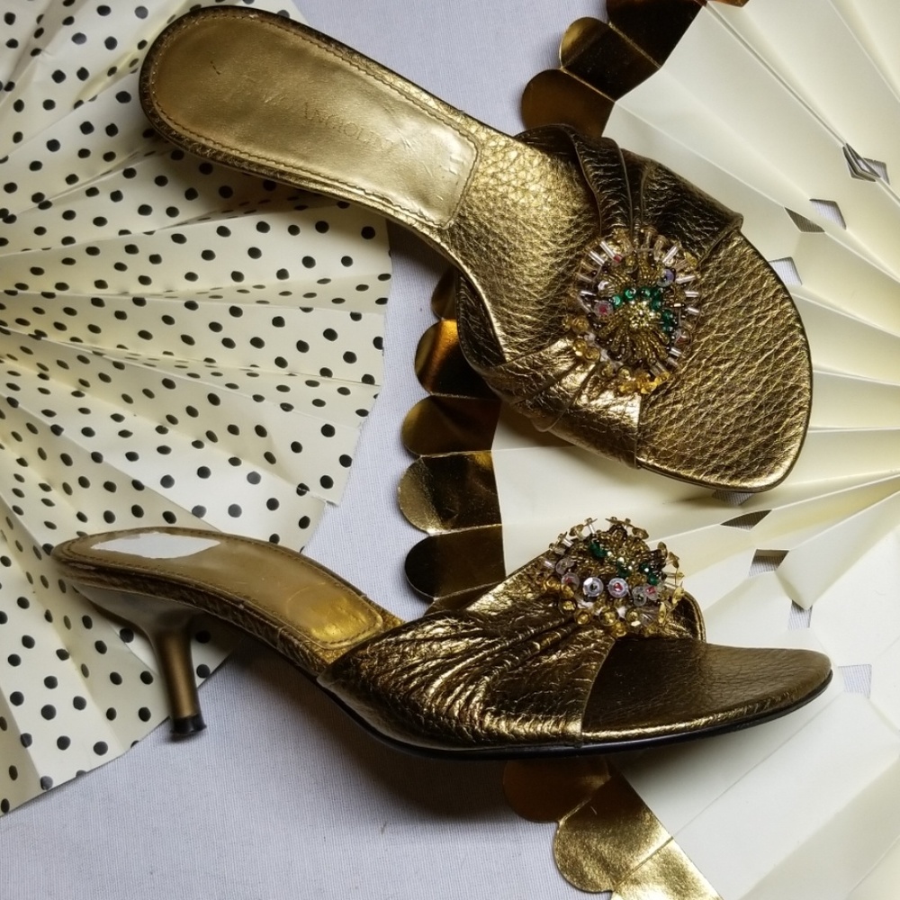 Enzo Angiolini Metallic Gold Kitten Heel Mules 6.5